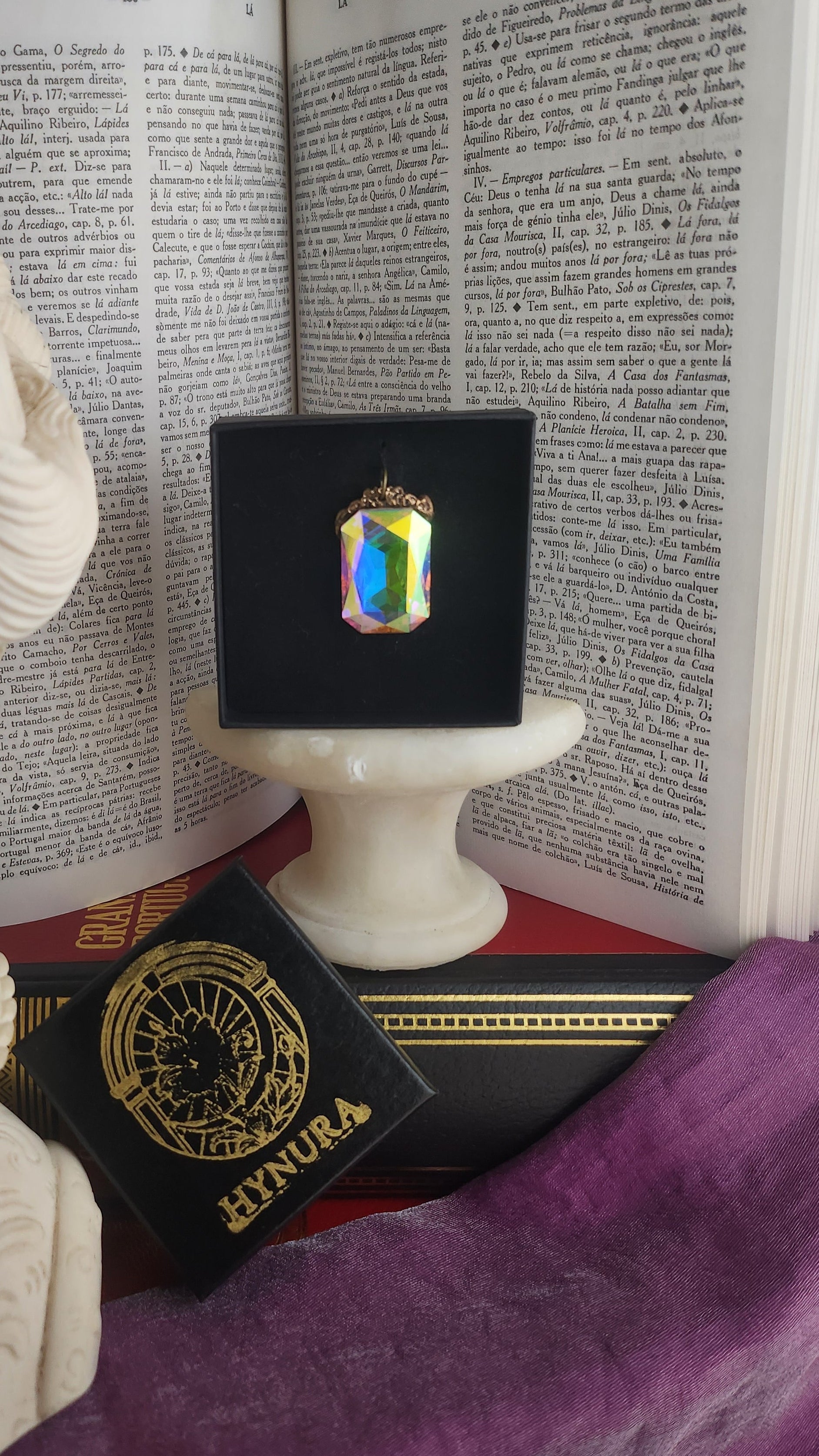 Mystic Baroque Collection – Handmade Bronze Pendant with Iridescent Octagon Crystal