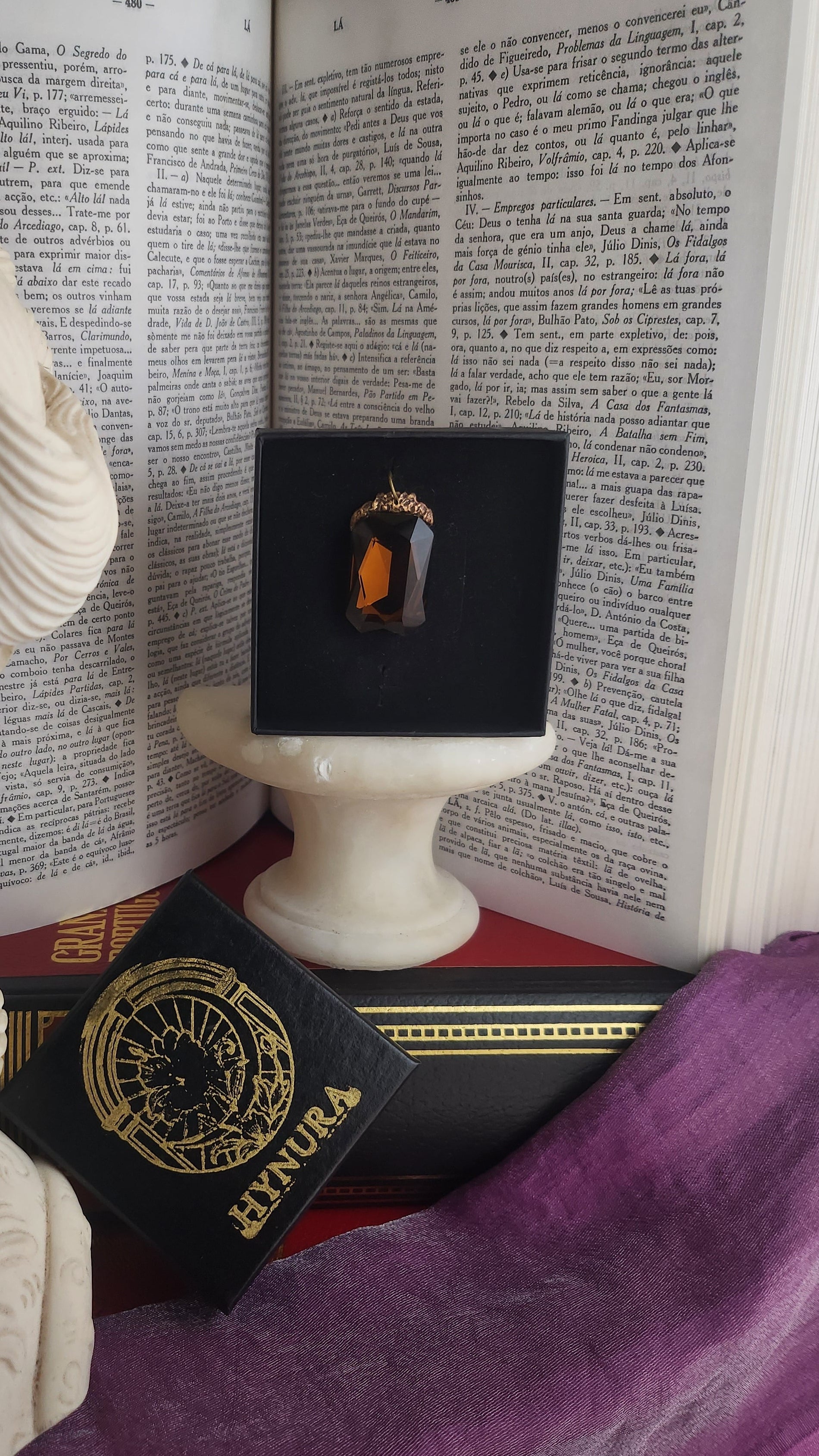 Mystic Baroque Collection – Handmade Bronze Pendant with Brown Octagon Crystal