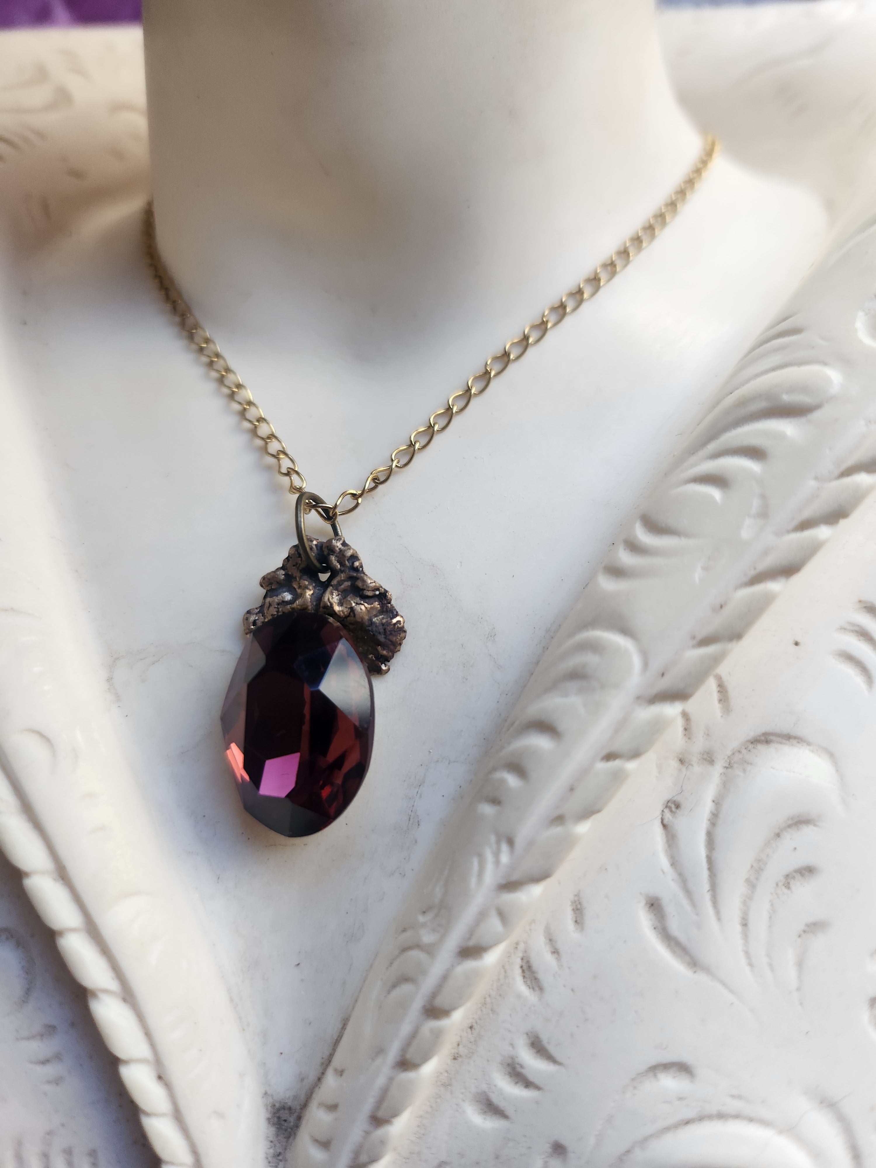 Arcane Resonance Collection – Small Handmade Bronze Pendant with Brown Oval Crystal