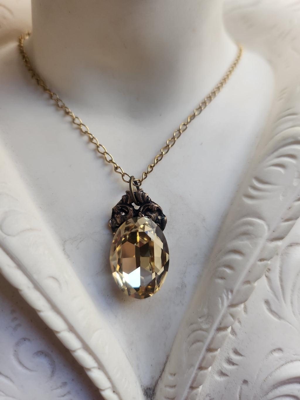 Arcane Resonance Collection – Small Handmade Bronze Pendant with Light Amber Oval Crystal