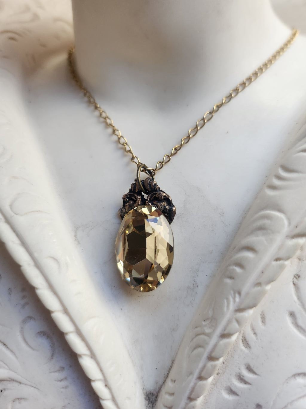 Arcane Resonance Collection – Small Handmade Bronze Pendant with Light Amber Oval Crystal