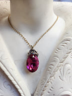 Arcane Resonance Collection – Small Handmade Bronze Pendant with Fuchsia Oval Crystal