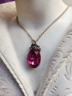 Arcane Resonance Collection – Small Handmade Bronze Pendant with Fuchsia Oval Crystal