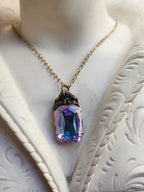 Arcane Resonance Collection – Handmade Bronze Pendant with Pink and Blue Octagon Crystal