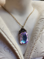 Arcane Resonance Collection – Handmade Bronze Pendant with Pink and Blue Octagon Crystal
