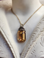 Arcane Resonance Collection – Handmade Bronze Pendant with Golden Octagon Crystal