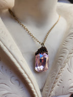 Arcane Resonance Collection – Handmade Bronze Pendant with Light Pink Octagon Crystal