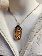Arcane Resonance Collection – Handmade Bronze Pendant with Soft Amber Octagon Crystal