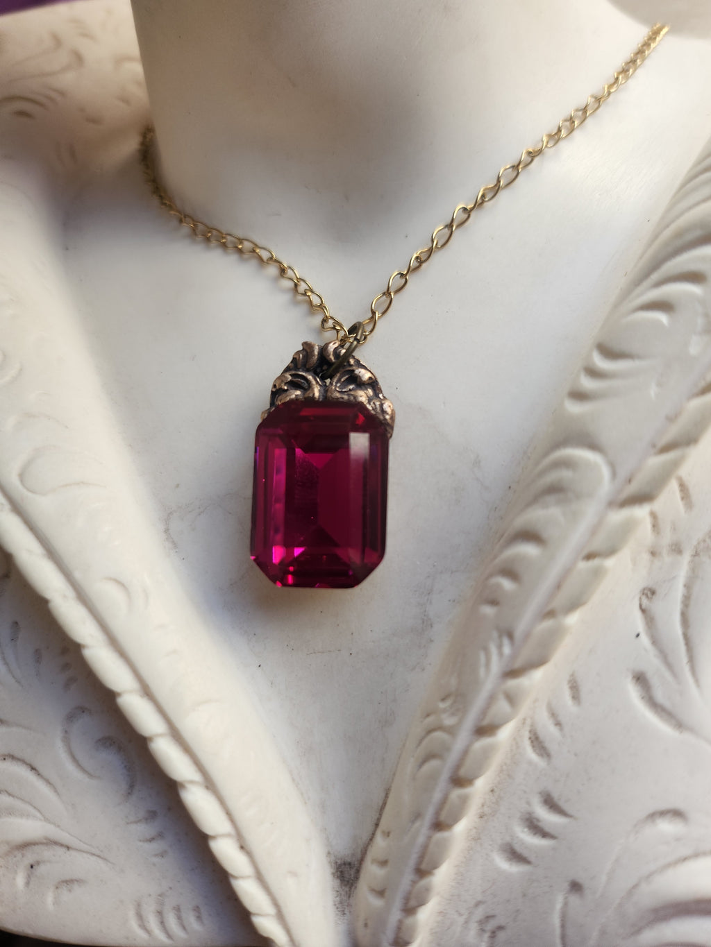 Arcane Resonance Collection – Handmade Bronze Pendant with Fuchsia Octagon Crystal
