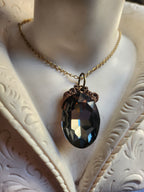Mystic Baroque Collection – Handmade Bronze Pendant with Gray Oval Crystal