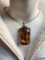 Mystic Baroque Collection – Handmade Bronze Pendant with Golden Octagon Crystal