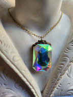 Mystic Baroque Collection – Handmade Bronze Pendant with Iridescent Octagon Crystal