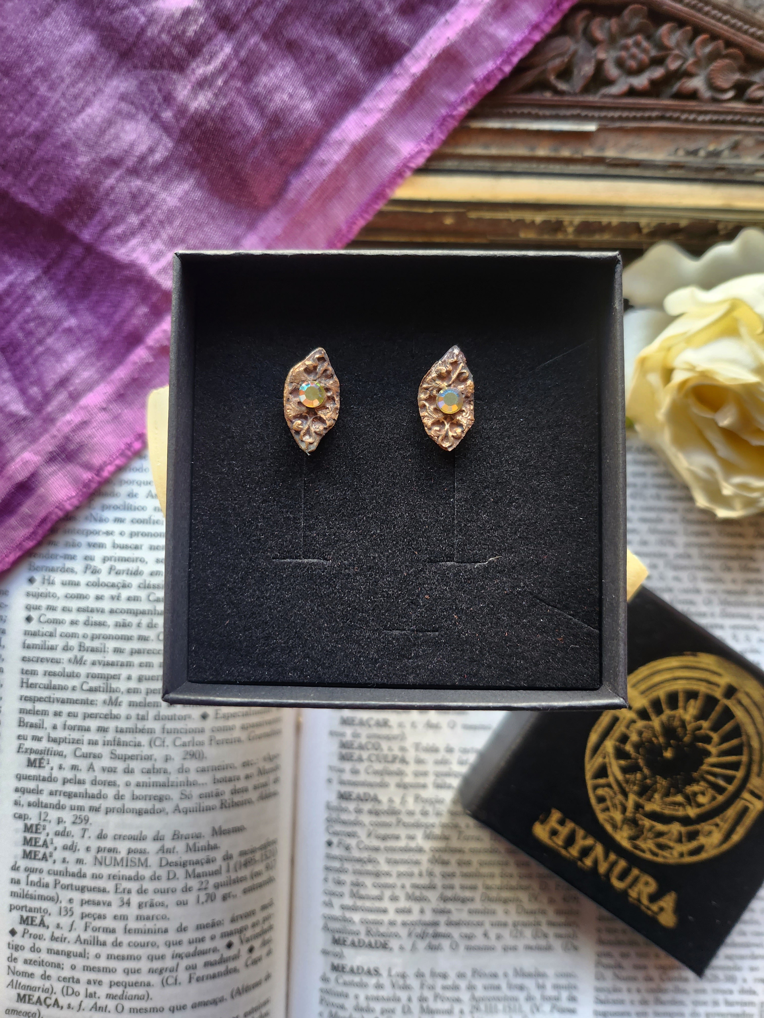 Arcane Resonance Collection  - Handmade Bronze Yellow Opal Crystal Earrings