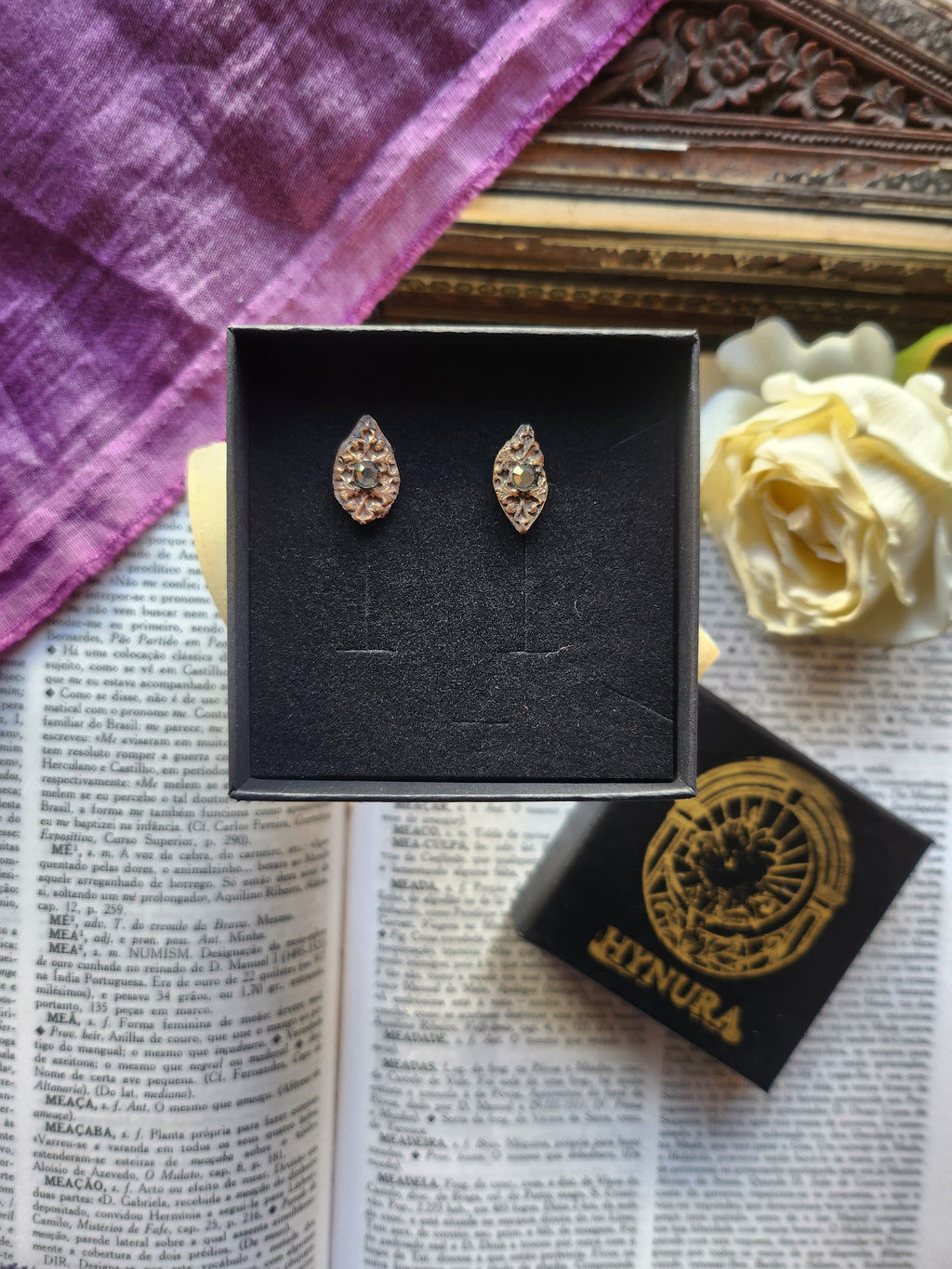 Arcane Resonance Collection - Handmade Bronze Grey Crystal Earrings