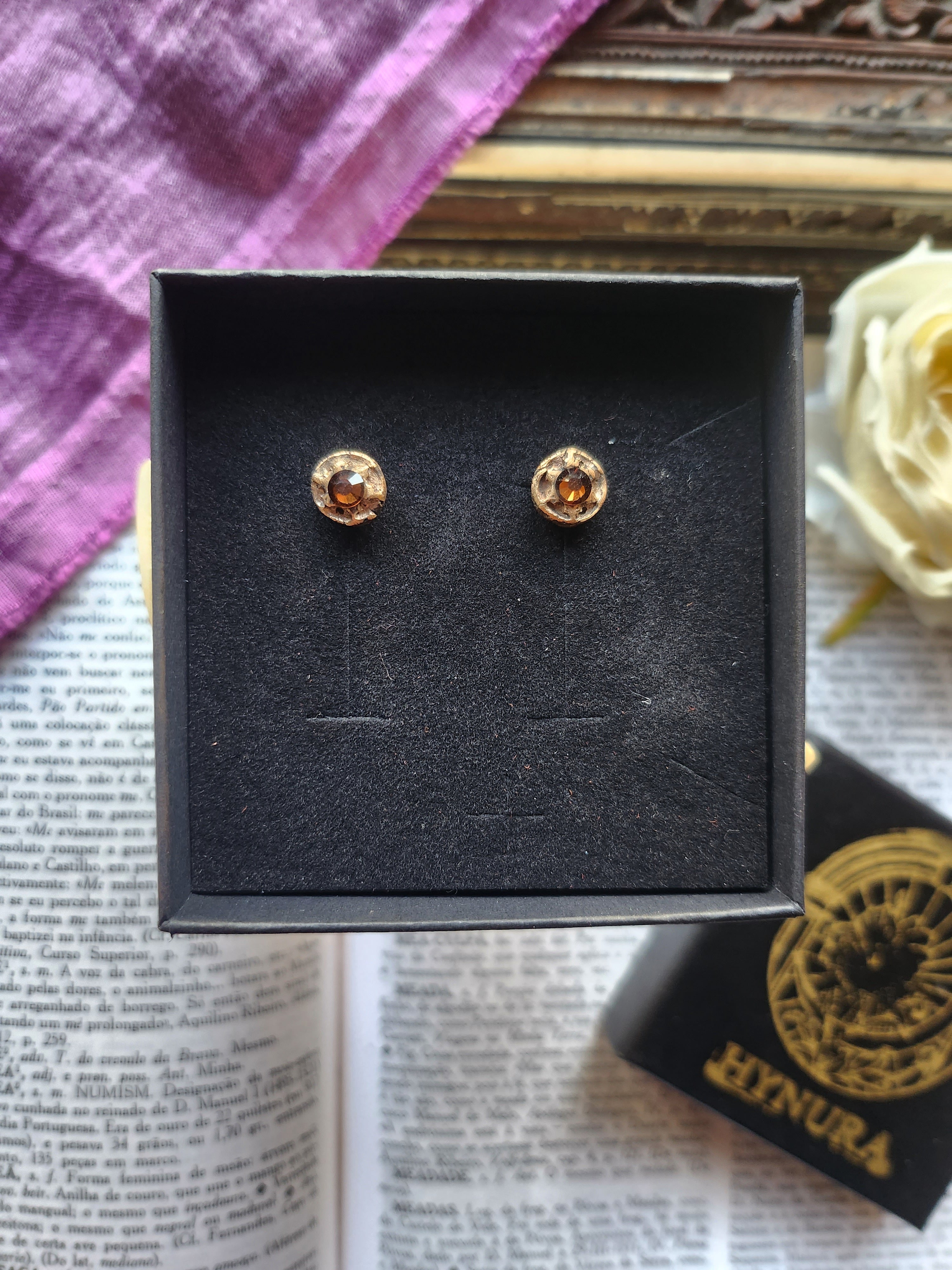 Handmade Bronze Brown Crystal Stud Earrings