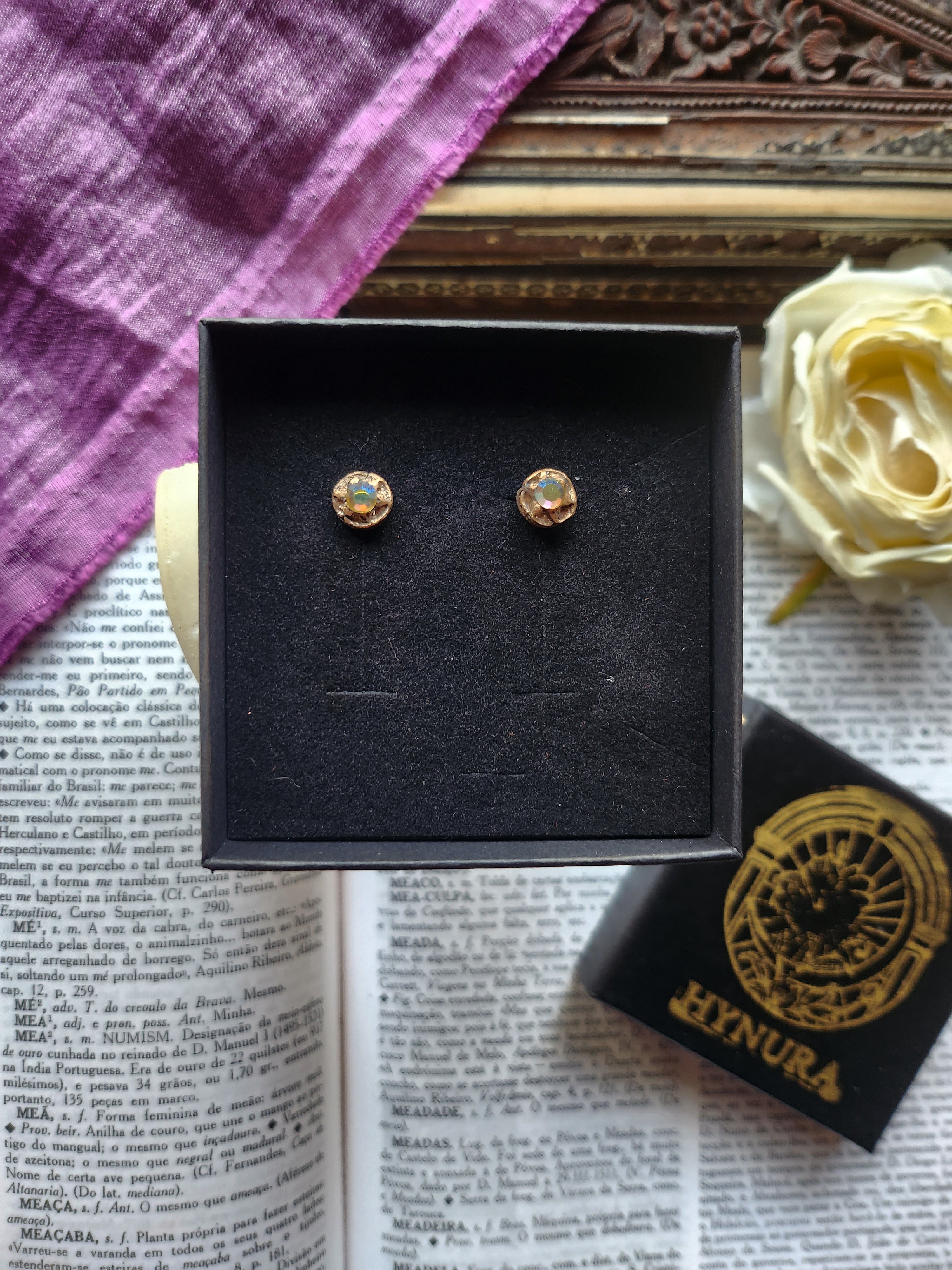 Handmade Bronze Yellow Opal Crystal Stud Earrings