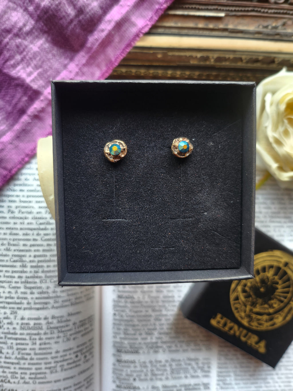 Handmade Bronze Blue Crystal Stud Earrings