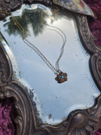 Pendant Necklace – Bronze Cherry Blossom with Light Blue Crystal – Romantic Nature Jewelry – Handmade Gift for Her