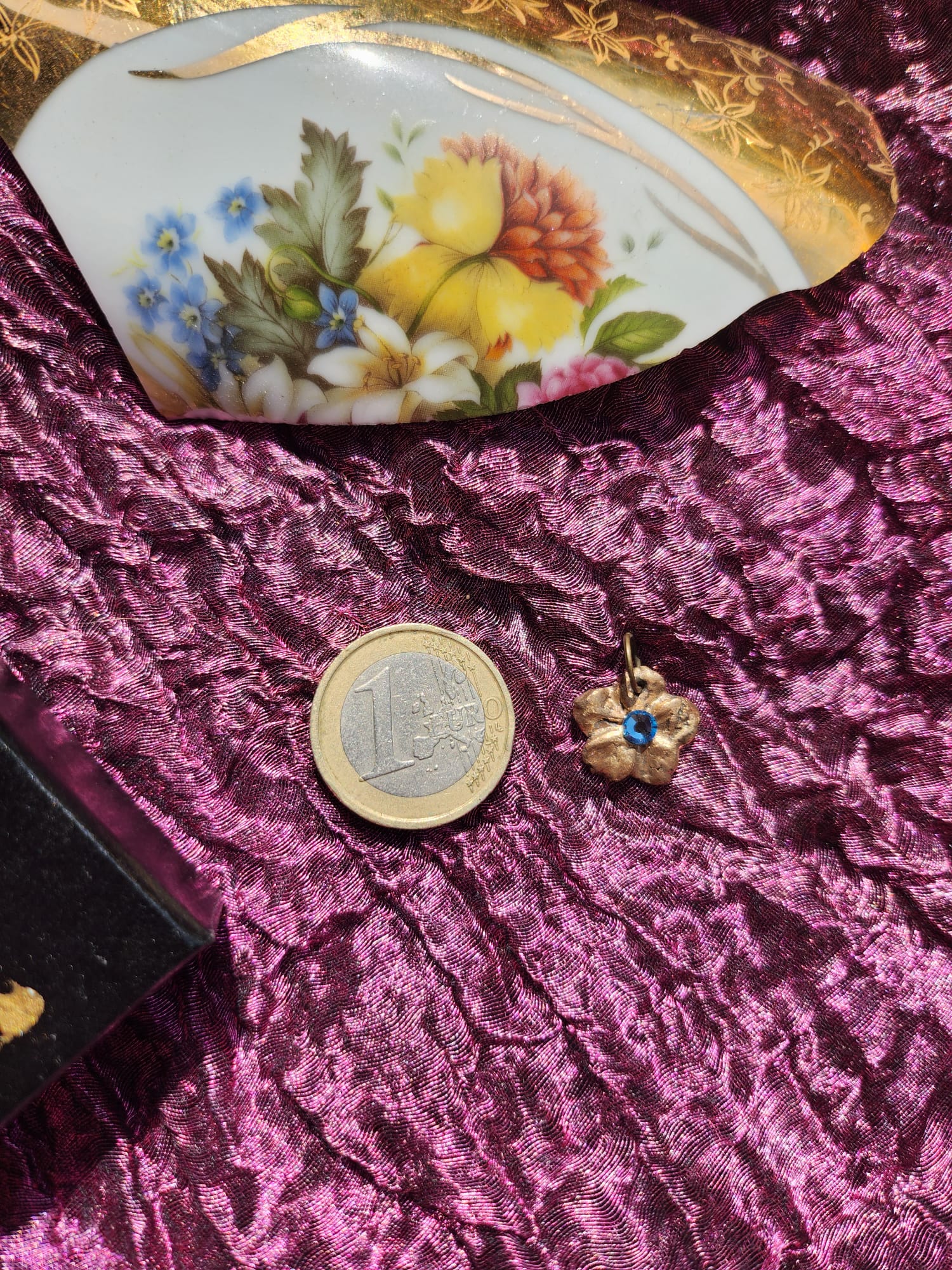 Pendant Necklace – Bronze Cherry Blossom with Light Blue Crystal – Romantic Nature Jewelry – Handmade Gift for Her