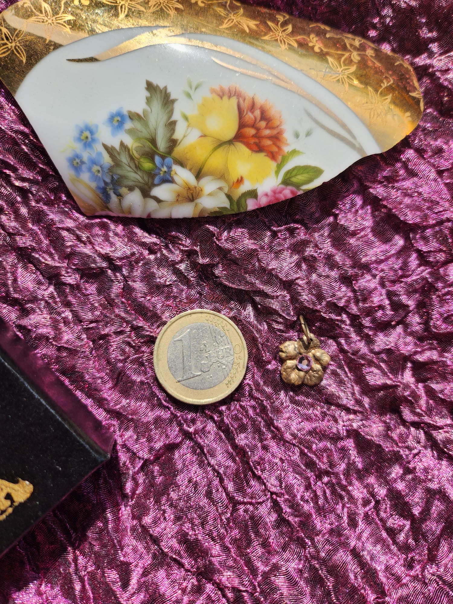 Flower Pendant Necklace – Bronze Cherry Blossom with Light Pink Crystal – Romantic Nature Jewelry – Handmade Gift for Her