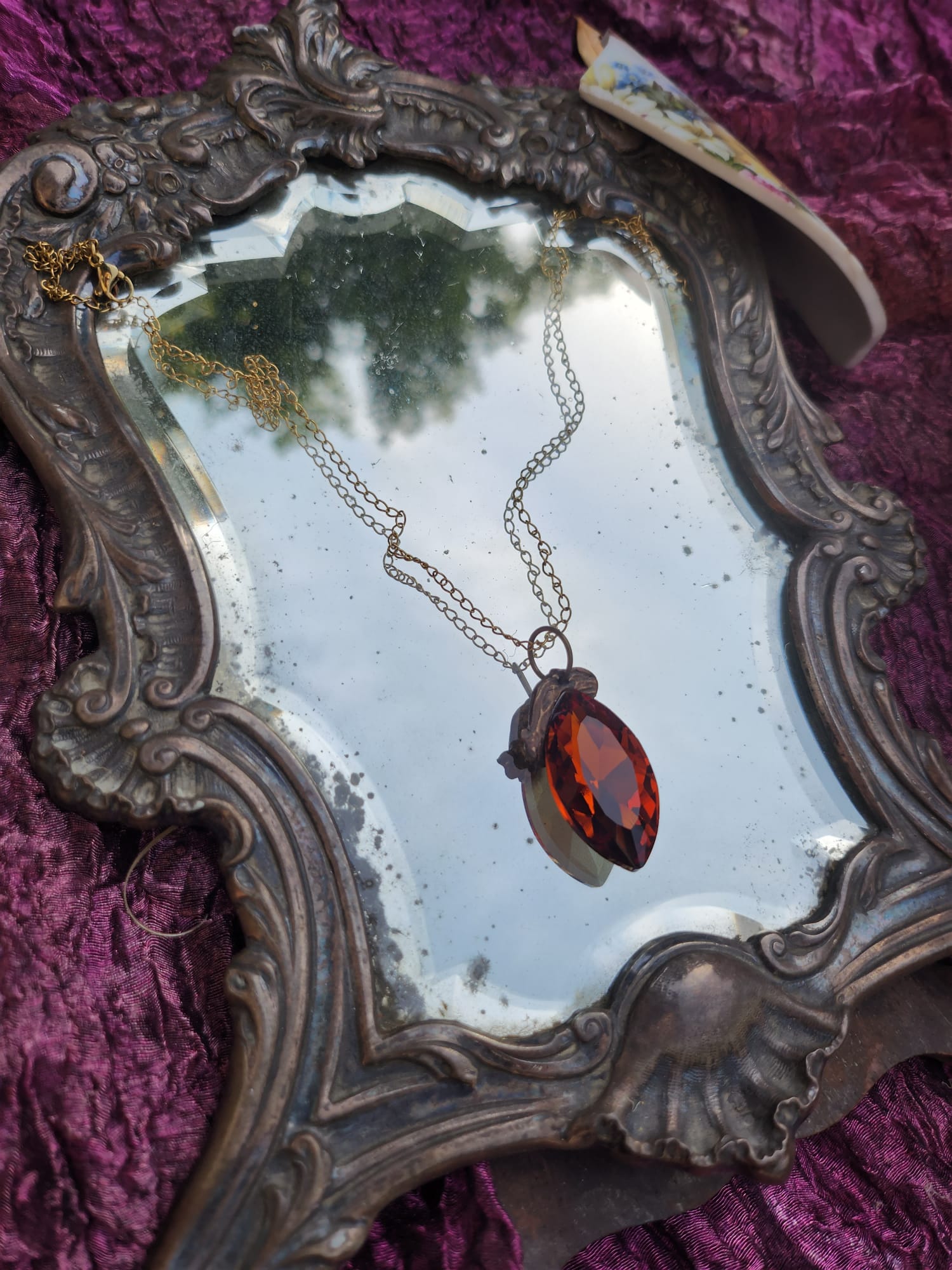 Mystic Marquise Pendant – Amber Crystal Bronze Necklace – Autumn Witchcore Jewelry