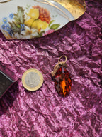 Mystic Marquise Pendant – Amber Crystal Bronze Necklace – Autumn Witchcore Jewelry