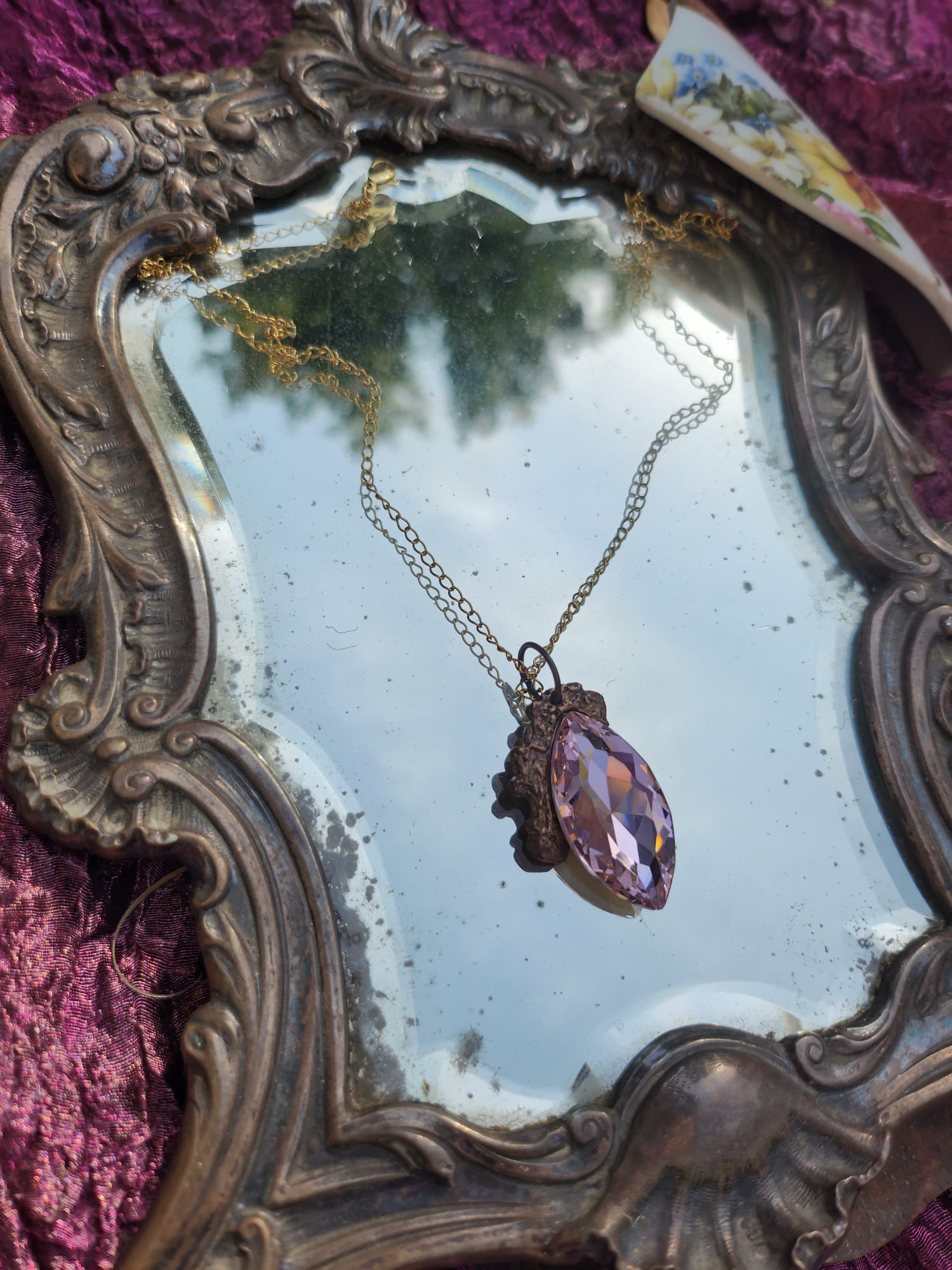 Mystic Marquise Pendant – Light Pink Crystal Bronze Necklace – Fairycore Romantic Jewelry Gift