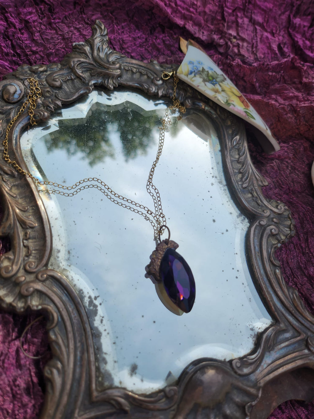 Mystic Marquise Pendant – Purple Crystal Bronze Necklace – Enchanted Witchcore Jewelry