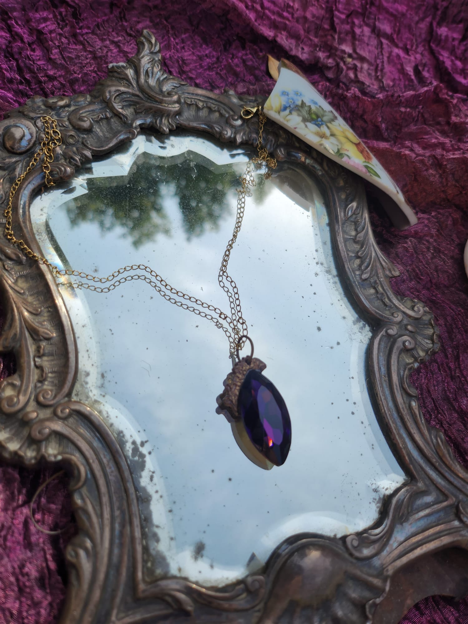 Mystic Marquise Pendant – Purple Crystal Bronze Necklace – Enchanted Witchcore Jewelry