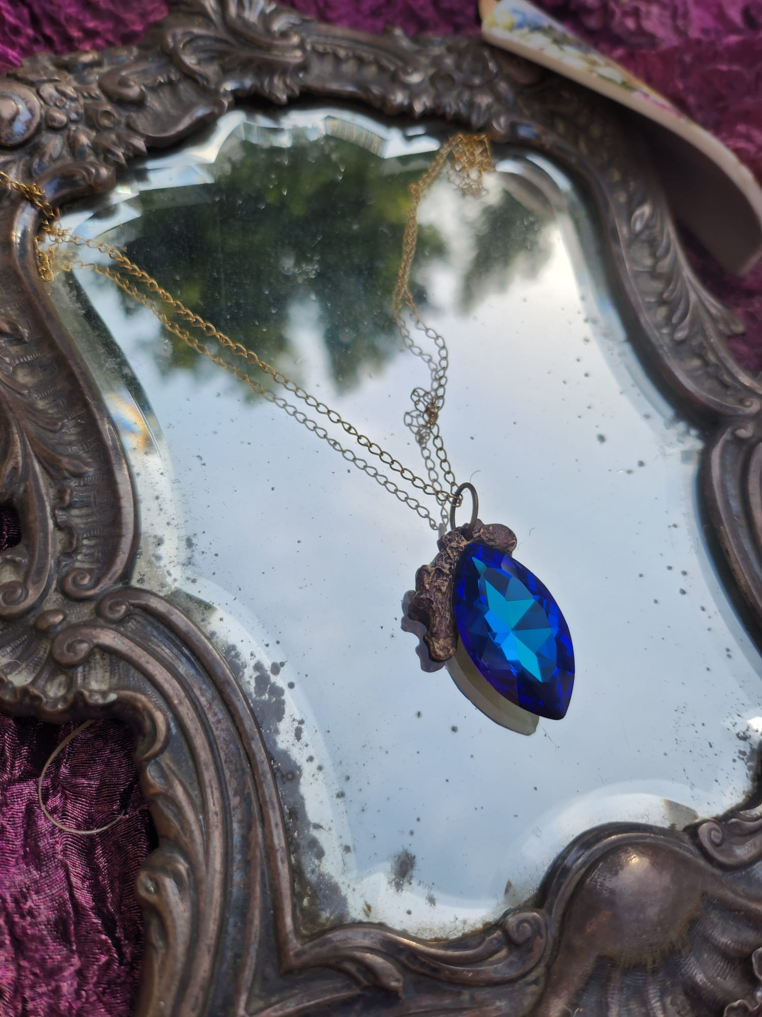 Mystic Marquise Pendant – Midnight Blue Crystal Necklace – Celestial Bronze Witch Jewelry