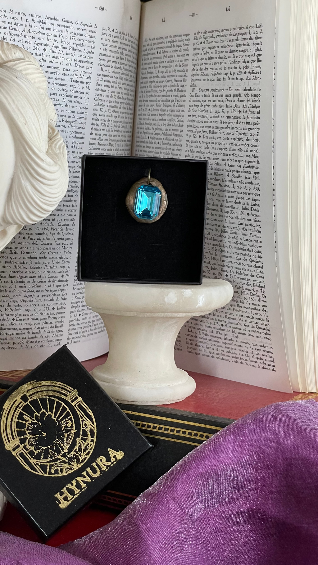 Handmade Bronze Pendant with Blue Crystal