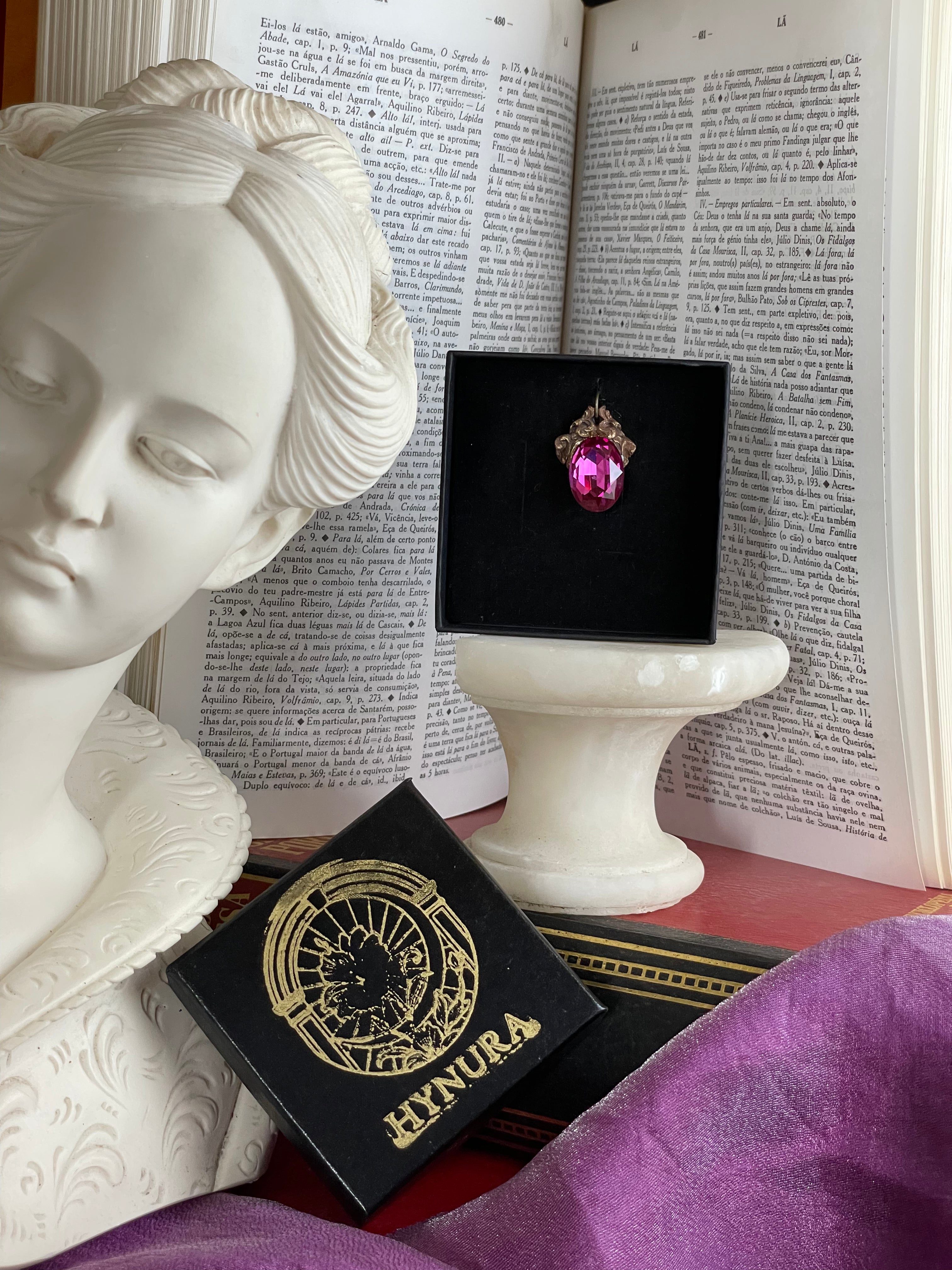Arcane Resonance Collection – Handmade Bronze Pendant with Fuchsia Oval Crystal