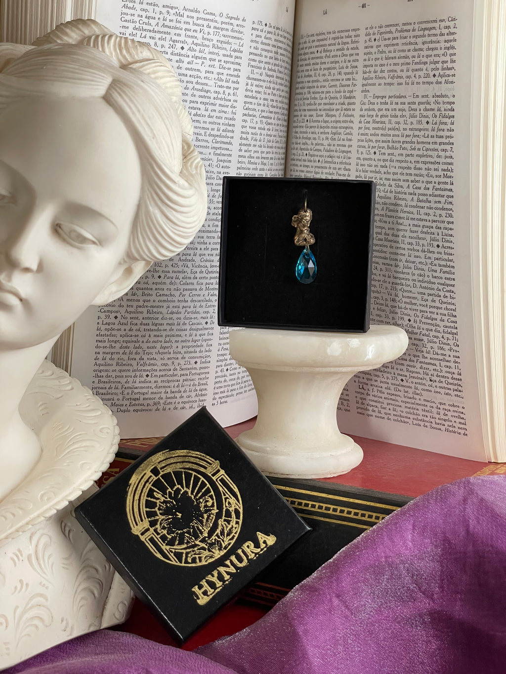 Echoes of Heaven Collection - Handmade Bronze Angel Pendant with Sky Blue Crystal