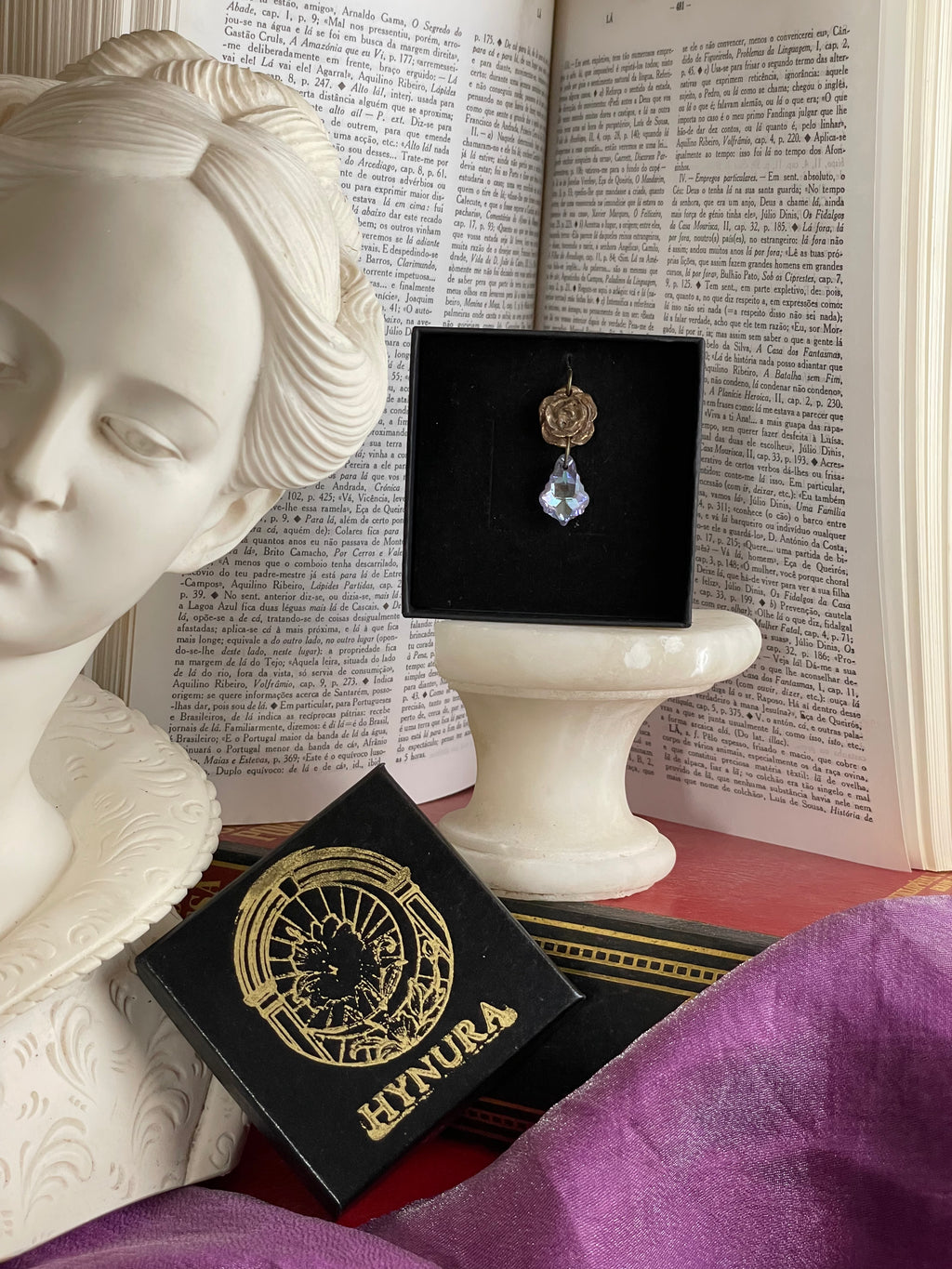 Rosarium Collection Collection - Handmade Bronze Rose Pendant with Lilac Crystal