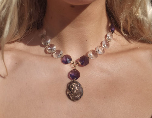 Celestial Talisman Necklace – Fairycore Bronze Pendant – Witchy Crystal Jewelry – Boho Romantic Gift – Enchanted Amulet