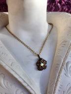 Pendant Necklace – Bronze Cherry Blossom with Yellow Opal Crystal – Romantic Nature Jewelry – Handmade Gift for Her