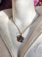 Pendant Necklace – Bronze Cherry Blossom with Light Blue Crystal – Romantic Nature Jewelry – Handmade Gift for Her