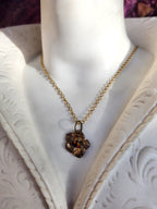 Flower Pendant Necklace – Bronze Cherry Blossom with Volcano Crystal – Romantic Nature Jewelry – Handmade for Her