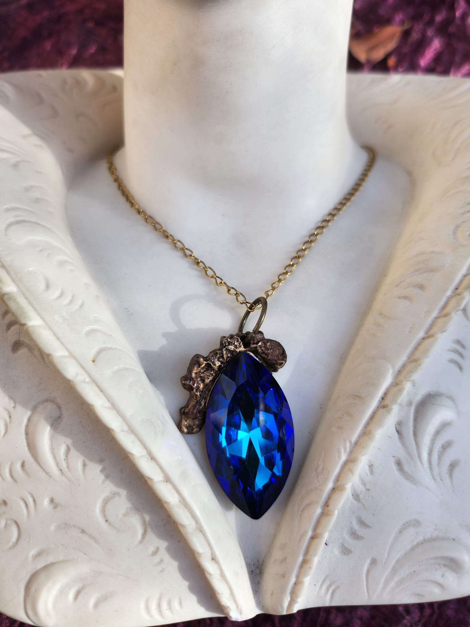 Mystic Marquise Pendant – Midnight Blue Crystal Necklace – Celestial Bronze Witch Jewelry