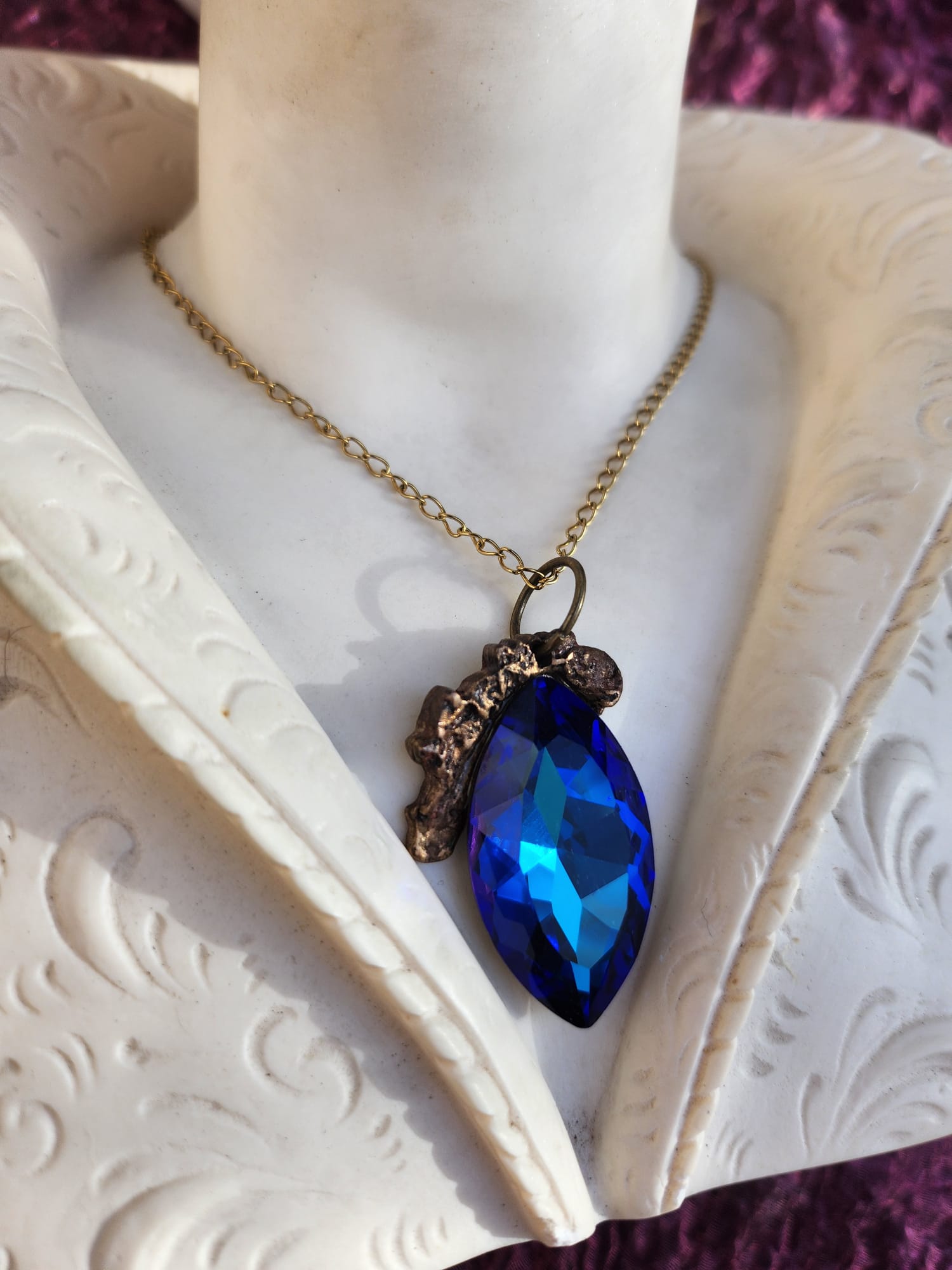 Mystic Marquise Pendant – Midnight Blue Crystal Necklace – Celestial Bronze Witch Jewelry