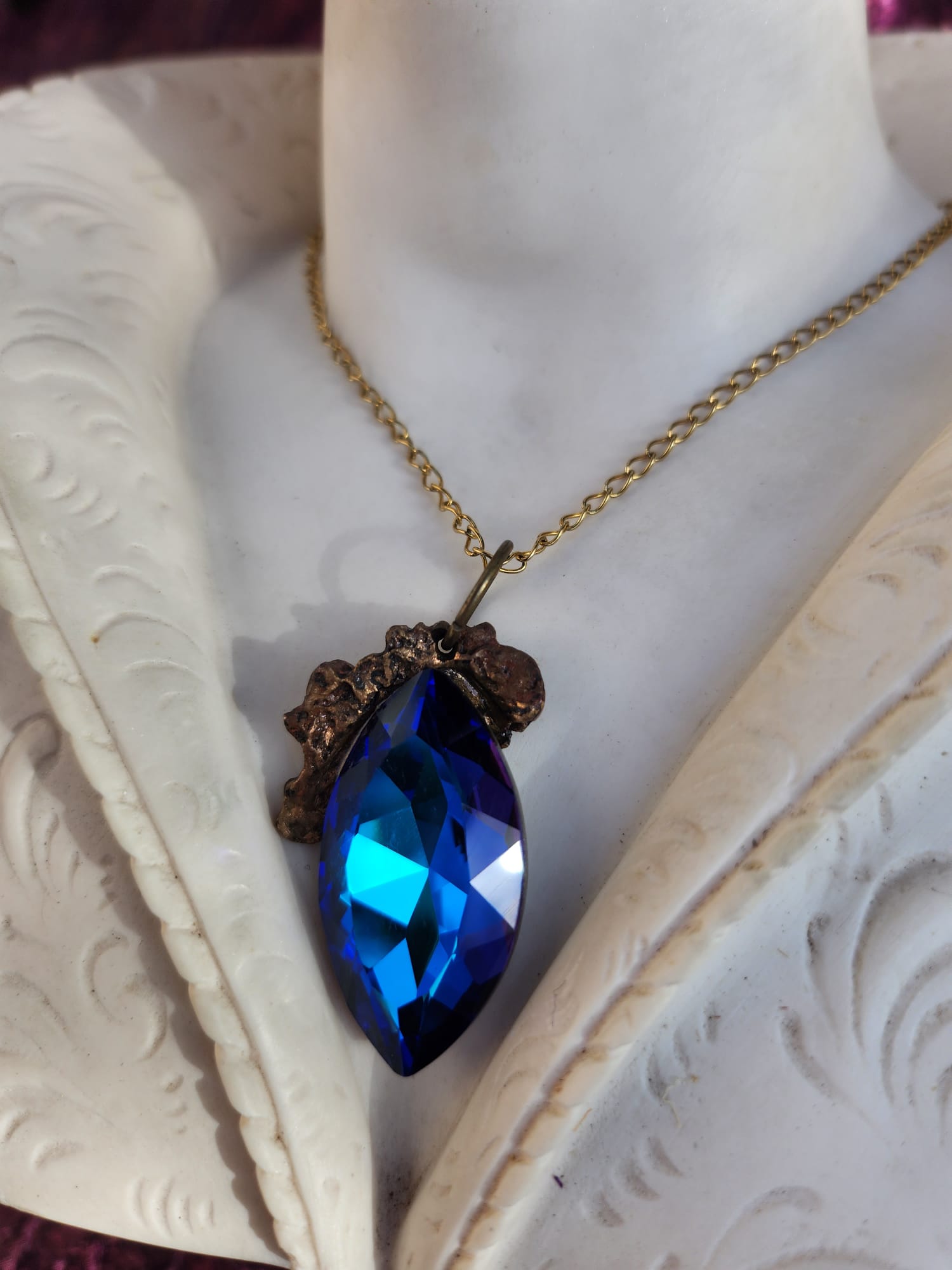 Mystic Marquise Pendant – Midnight Blue Crystal Necklace – Celestial Bronze Witch Jewelry