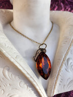 Mystic Marquise Pendant – Amber Crystal Bronze Necklace – Autumn Witchcore Jewelry
