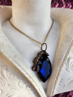 Mystic Marquise Pendant – Deep Blue Crystal Bronze Necklace – Dark Fantasy Witchy Jewelry