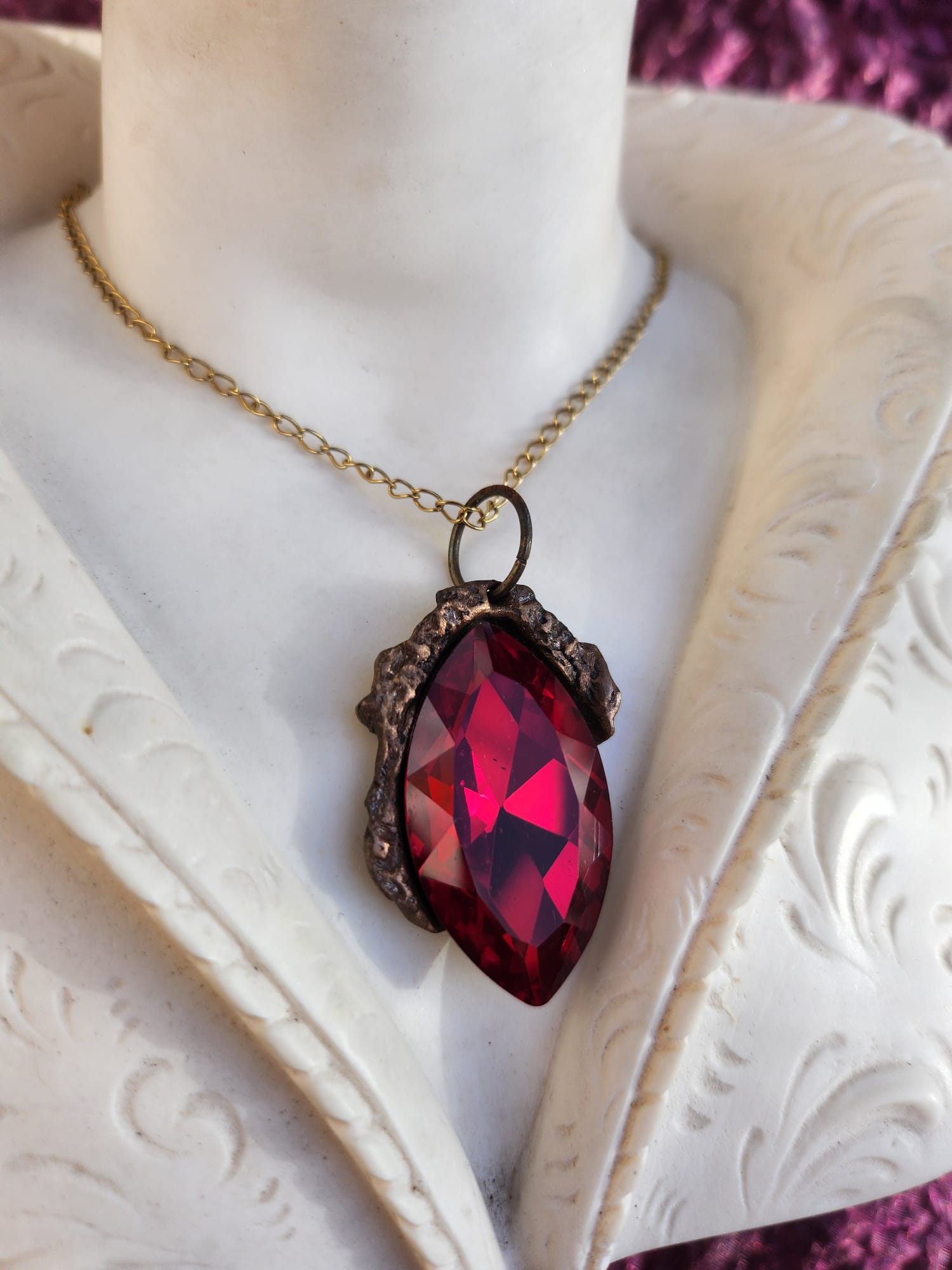 Mystic Marquise Pendant – Red Crystal Bronze Necklace – Passion Jewelry Gift
