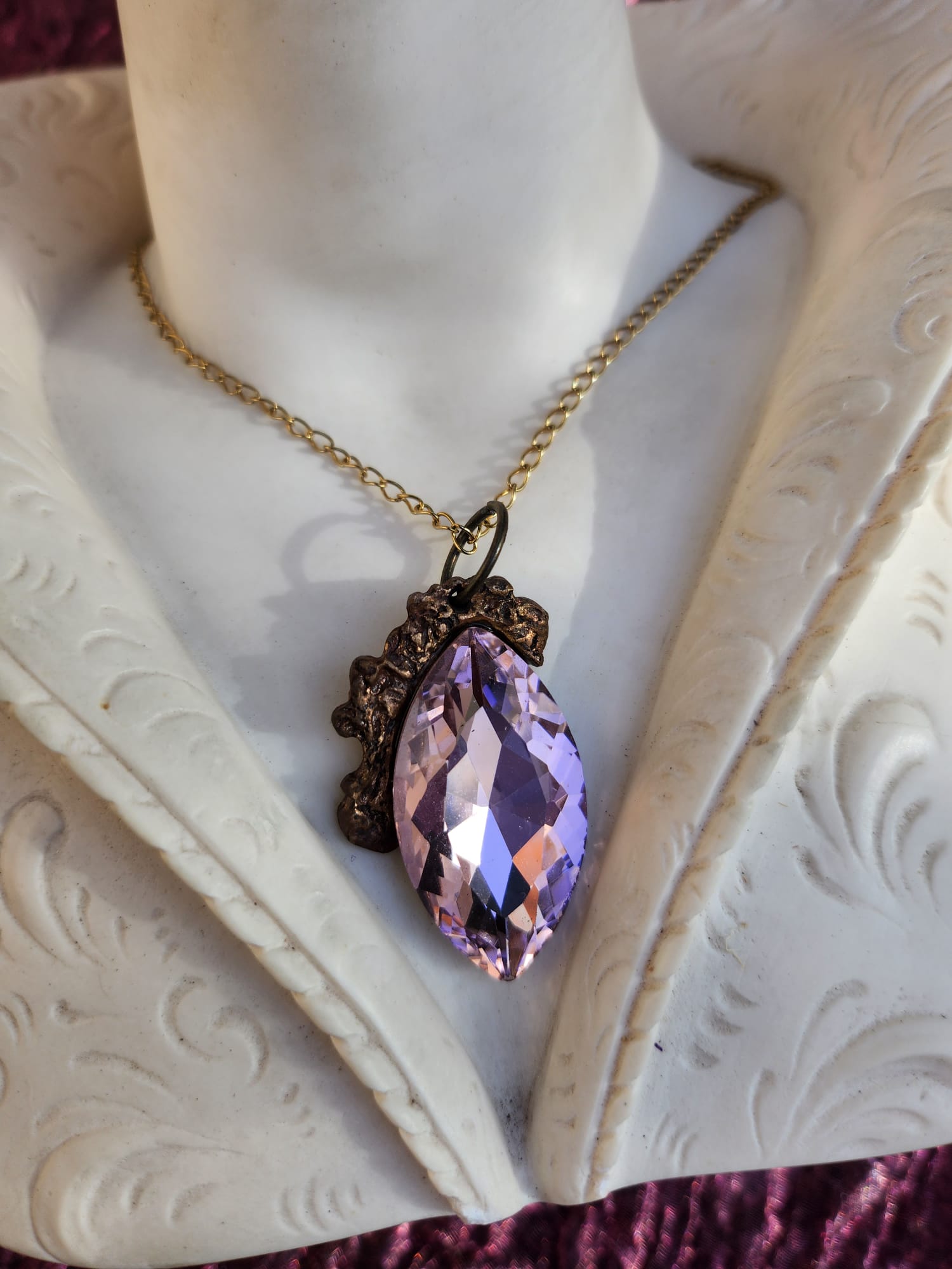 Mystic Marquise Pendant – Light Pink Crystal Bronze Necklace – Fairycore Romantic Jewelry Gift