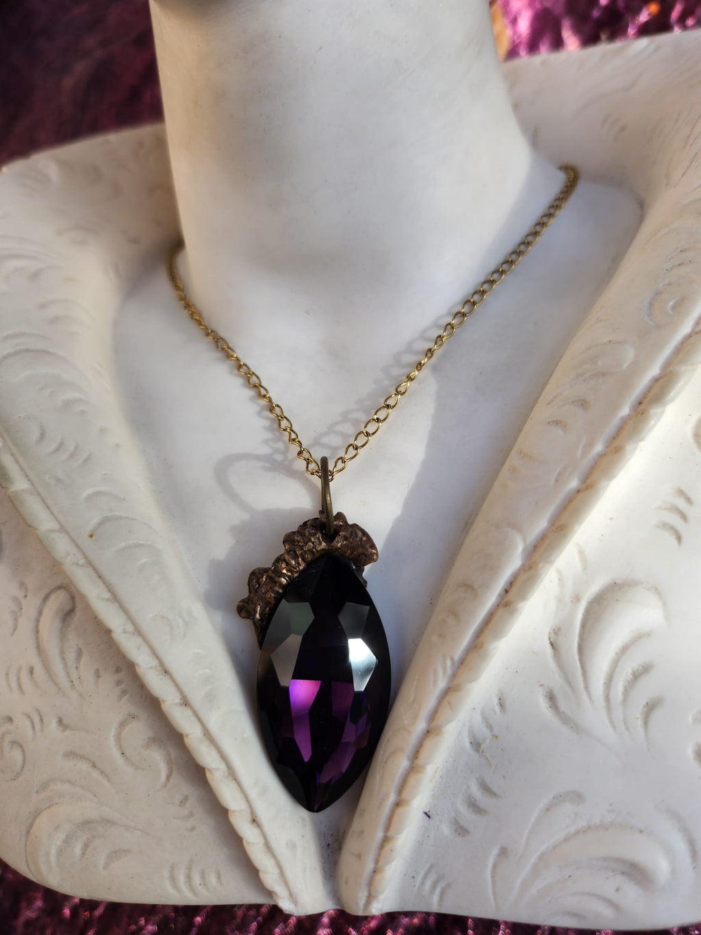 Mystic Marquise Pendant – Purple Crystal Bronze Necklace – Enchanted Witchcore Jewelry