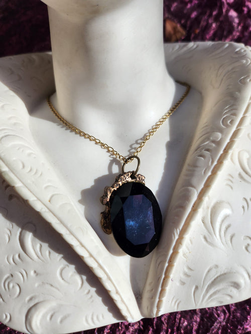 Amethyst Flame Pendant – Deep Purple Bronze Necklace – Vintage Enchanted Jewelry - Handmade Oval Pendant – Colorful Fairycore Charm