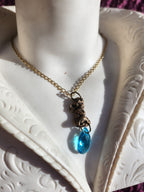 Echoes of Heaven – Bronze Angel Pendant with Sky Blue Crystal – Angelcore Gift – Celestial Spiritual Charm – Guardian Angel Necklace