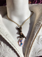 Echoes of Heaven – Bronze Angel Pendant with Aurora Crystal Drop - Angelcore Gift – Celestial Spiritual Charm - Guardian Angel Necklace