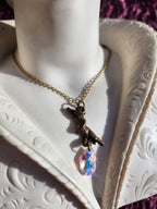Echoes of Heaven – Bronze Angel Pendant with Aurora Crystal Drop - Angelcore Gift – Celestial Spiritual Charm - Guardian Angel Necklace